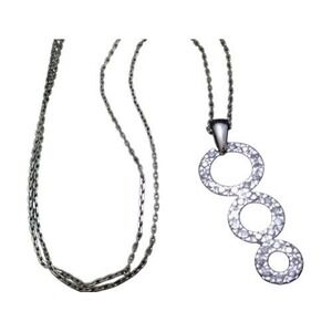 Tiered Circle Brilliant Pendant Sterling Silver‎ Signed 925 CZ R Chain Necklace